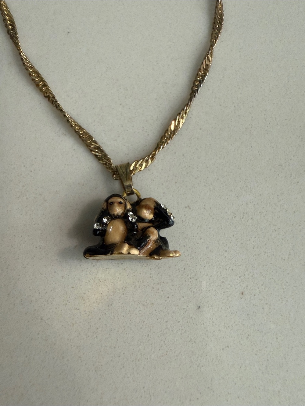 Gold-Tone Three Monkey Pendant Necklace with Austrian Crystals - Picture 2 of 4